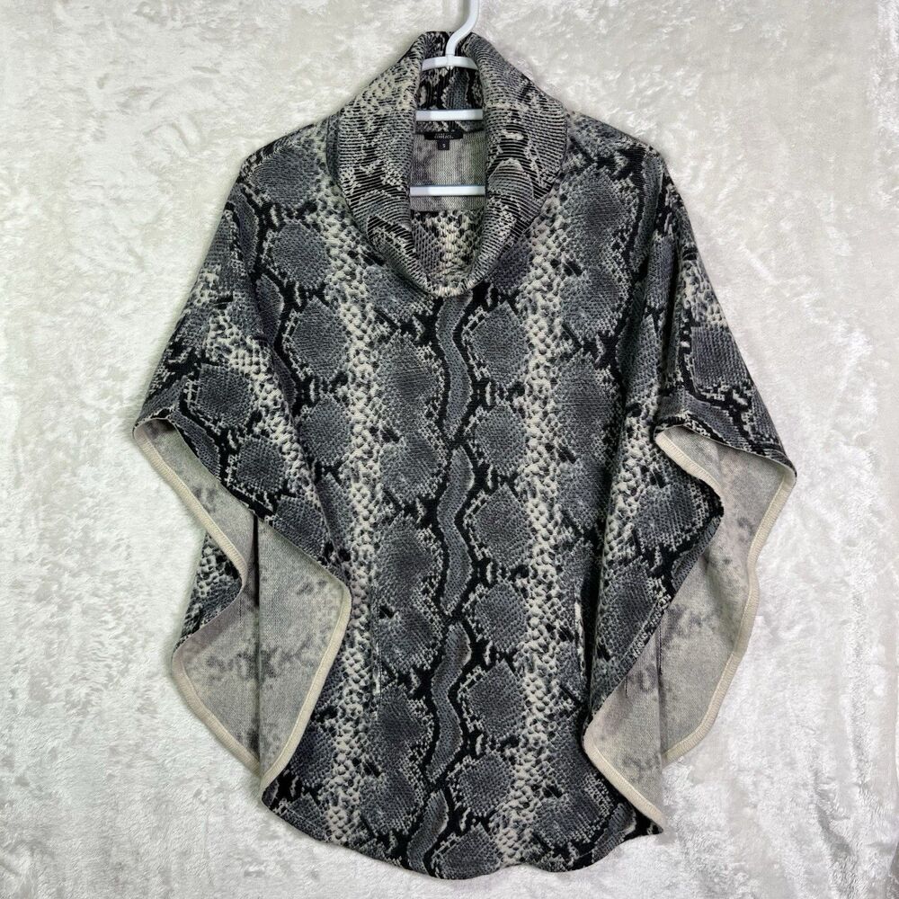 Pure Amici Women's Poncho Sz S Cashmere Gray Black Blue Snakeskin Design Preppy
